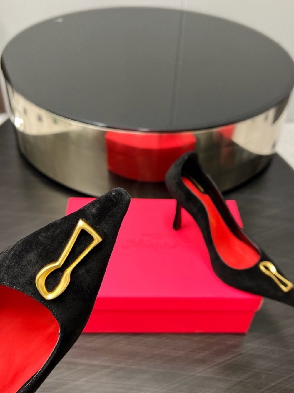 Schiaparelli Black Suede Keyhole Pumps - Picture 2 of 13